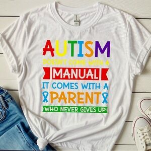 Autism Awareness T-shirt Size XL Adults Unisex White Short Sleeve Never Give up